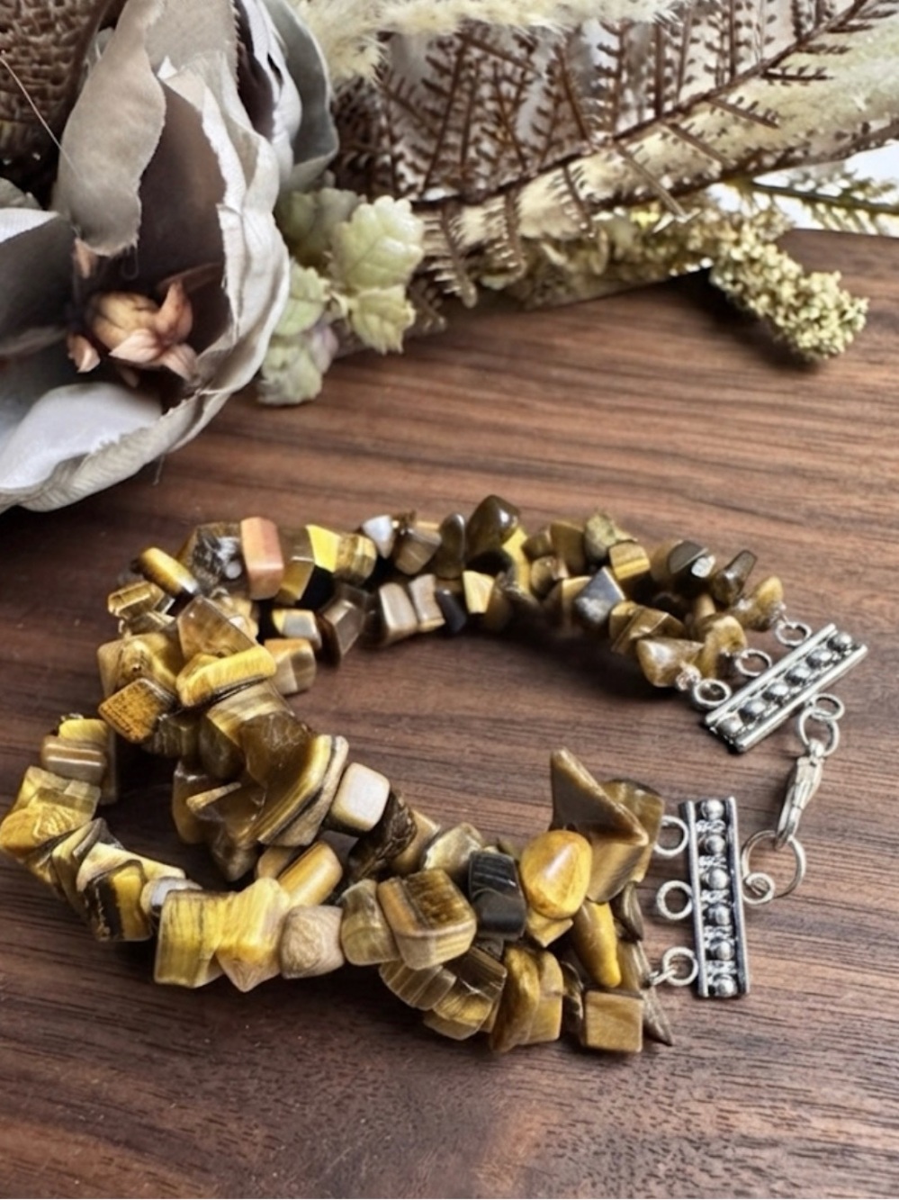 Handcrafted Tiger Eye Multi-Strand Bracelet - Brown/Gold